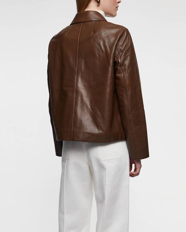 Theory Jacka Leather Boxy  Brun M