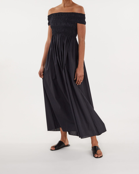Shirred Off the Shoulder Dress Black 2