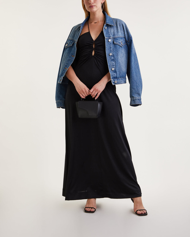 GANNI Klänning Shiny Crepe Jersey Long  Svart 34
