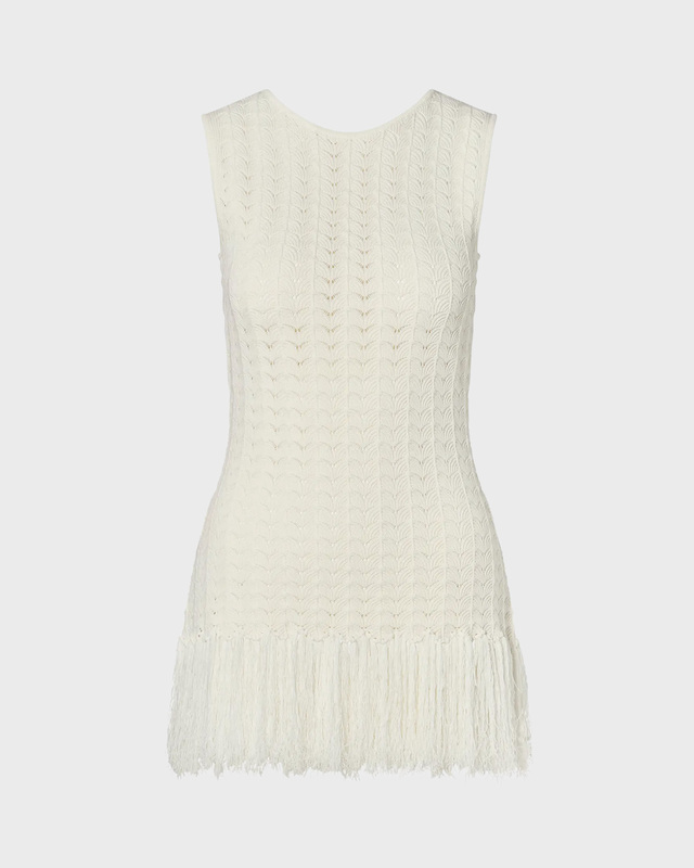 Malina Top Amal Knitted Fringe White S