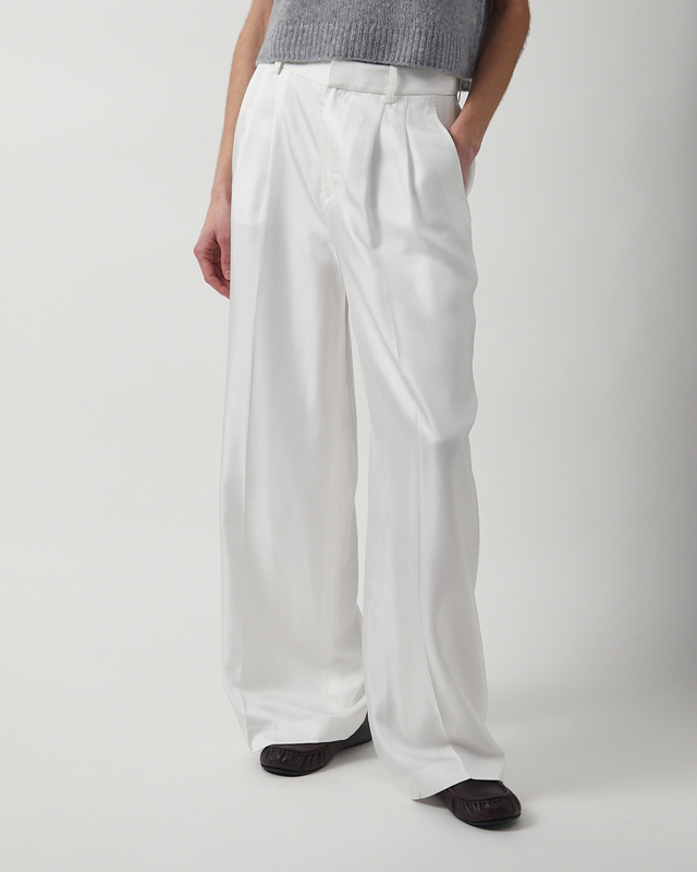 LISA YANG Trousers Wide Leg Tailored Silk Creme 2 (M-L)