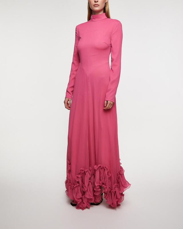 ROTATE Birger Christensen Klänning Chiffon Maxi Ruffle  Rosa 34