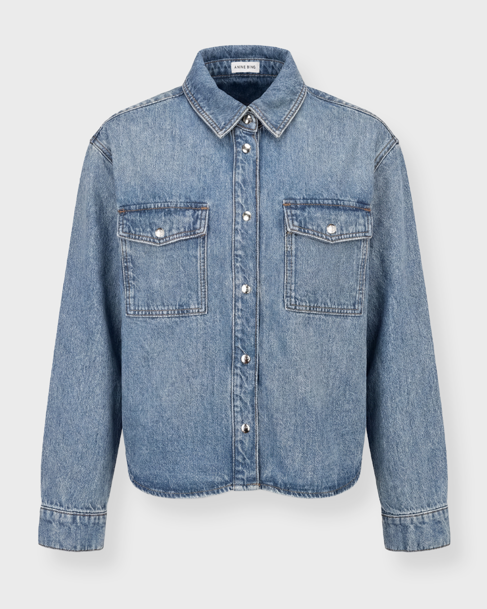 Anine Bing Women's Washed Blue Paxton Shirt Lar L