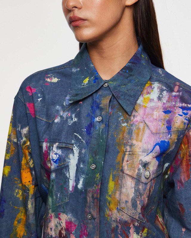 Acne Studios Skjorta Button Up Painted Denim Blå 32