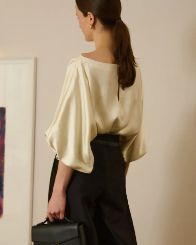 Malina Bluse Havanna Boat-Neck Puff-Sleeve Pearl 38