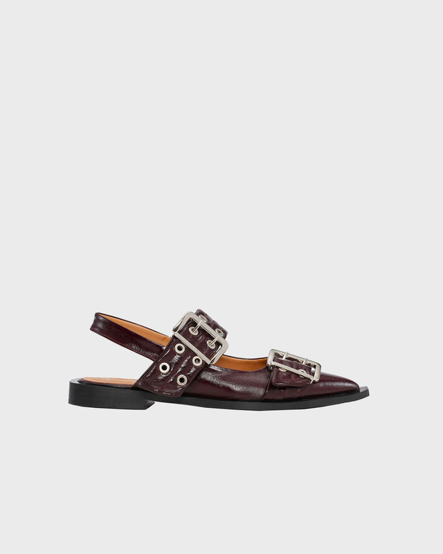 GANNI Ballerina Feminine Buckle Naplack Burgundy EUR 36