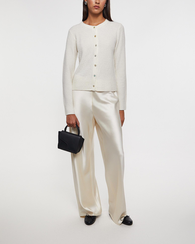 Vince Silk & Cashmere-Blend Bouclé Cardigan Offwhite L