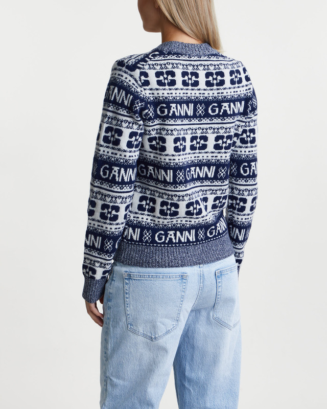 GANNI Tröja Logo Wool Mix Sky captain L