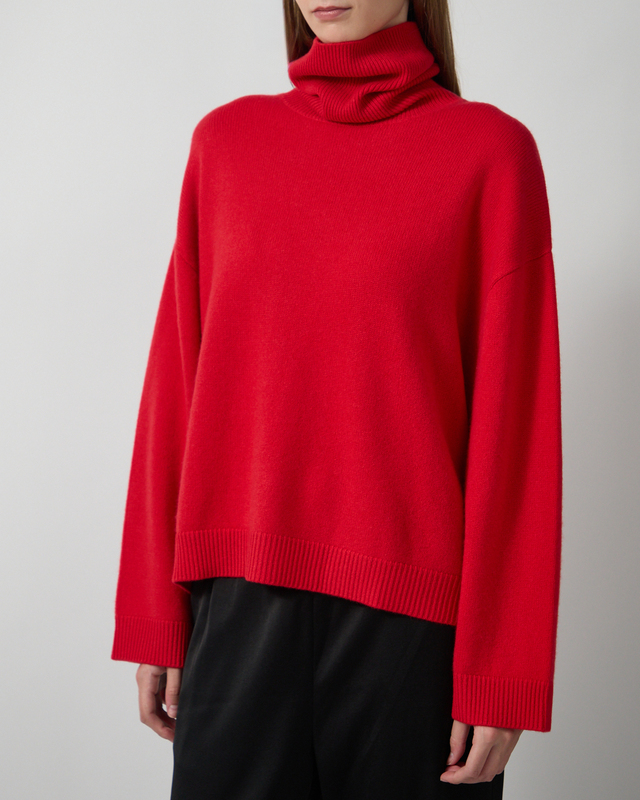 Soft Goat Striktrøje Folded Turtleneck Red M