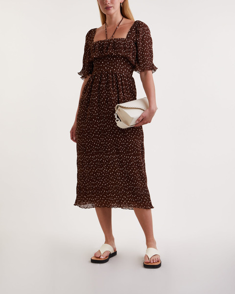 Klänning Pleated Georgette Midi Smock Brun 1