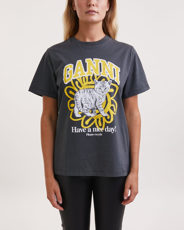 Ganni T-Shirt Basic Jersey Cat Relaxed Svart/grå M