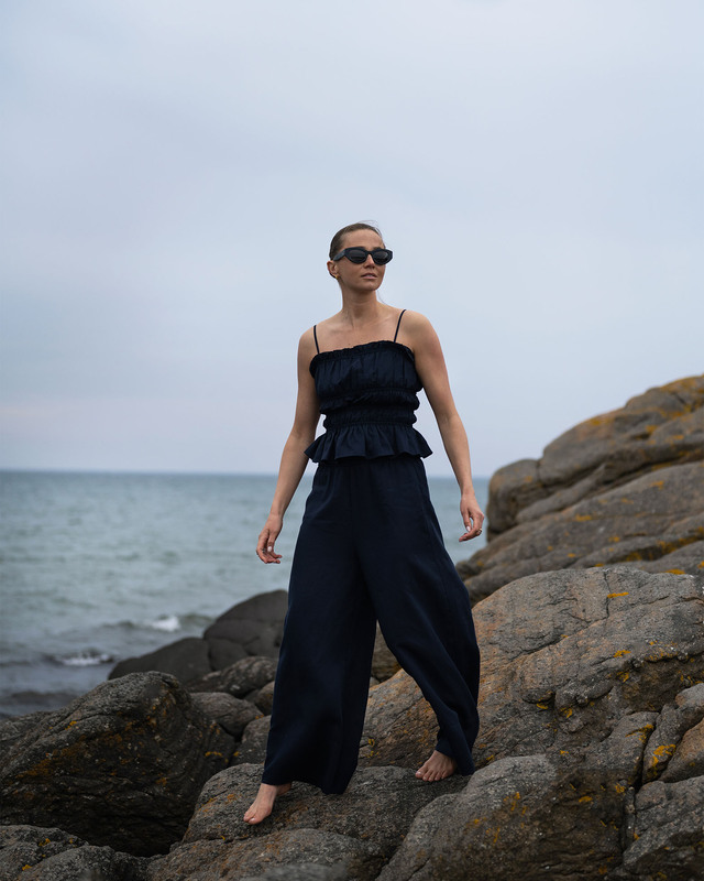 Wakakuu Icons Top Valencia Linen Navy S