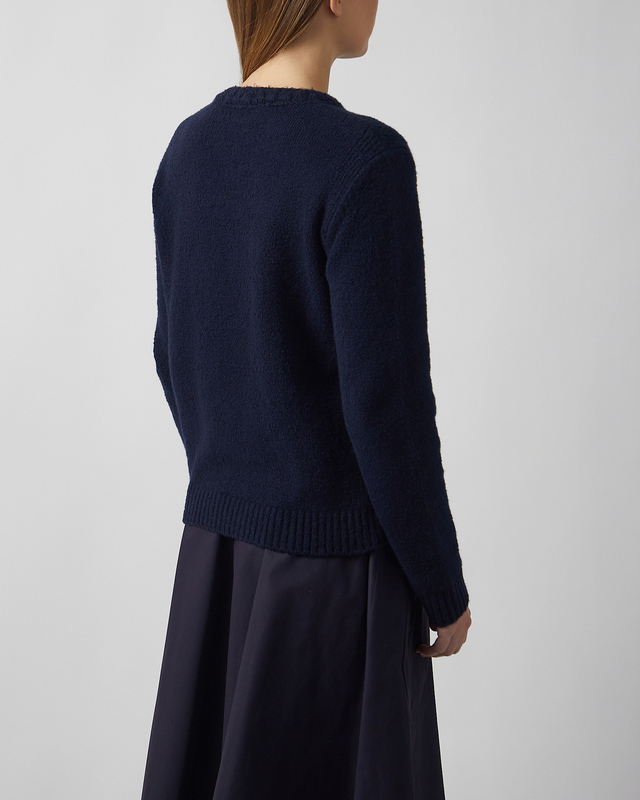 Moncler Sweater Embroidered Logo Cotton Blend  Navy L