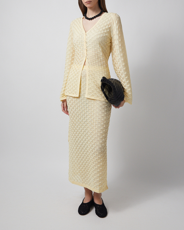 Malina Cardigan Ayla Pointelle Knitted Light Yellow XXS