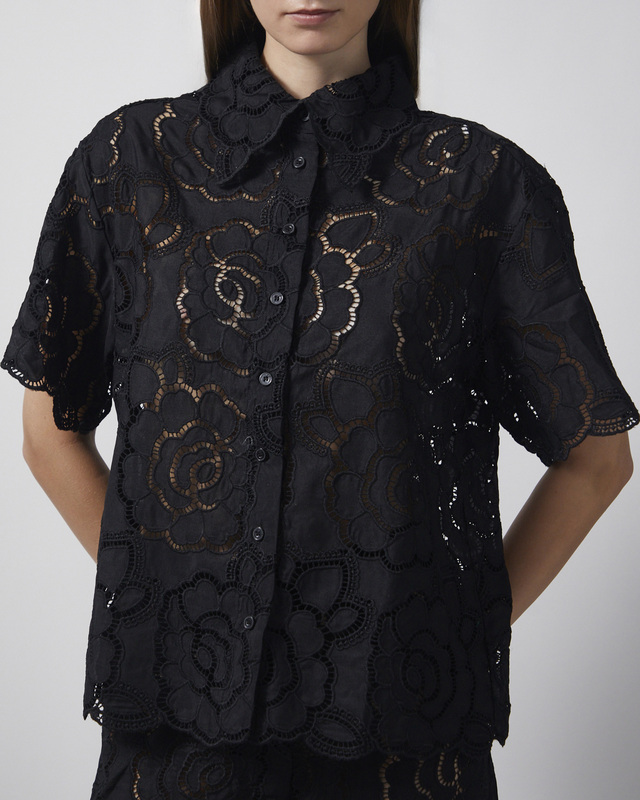 Malina Skjorte Claudia Short Sleeve Lace Black 34