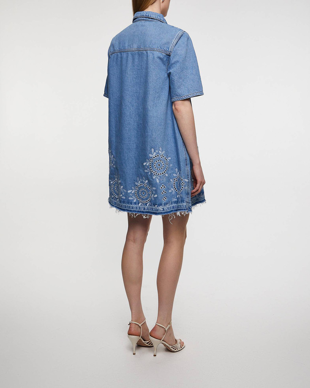 Ganni Dress Broderie Anglaise Denim Mini Light blue 36