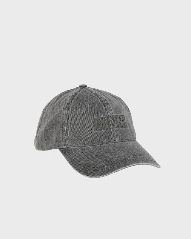 Ganni Cap Hat Denim Logo Svart ONESIZE