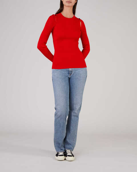 Cardigan With Neckline Cut Outs Red 2