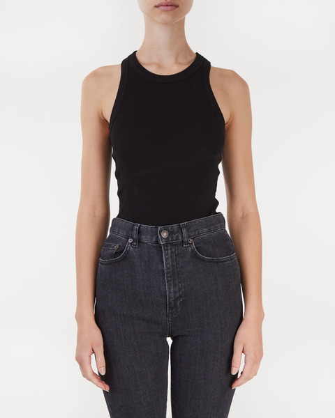 Linne Rib Tank Top Svart 1