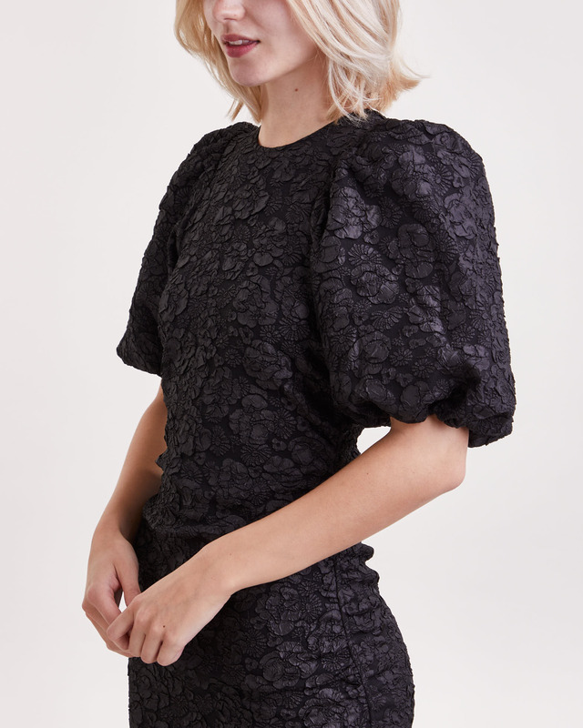 Ganni Klänning Stretch Jacquard Puff Sleeves Mini  Svart 42