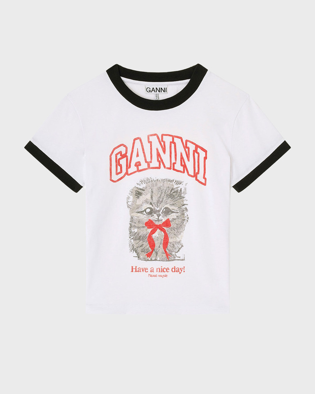 Ganni T-shirt Cotton Jersey Margot  Kitty Print White XS