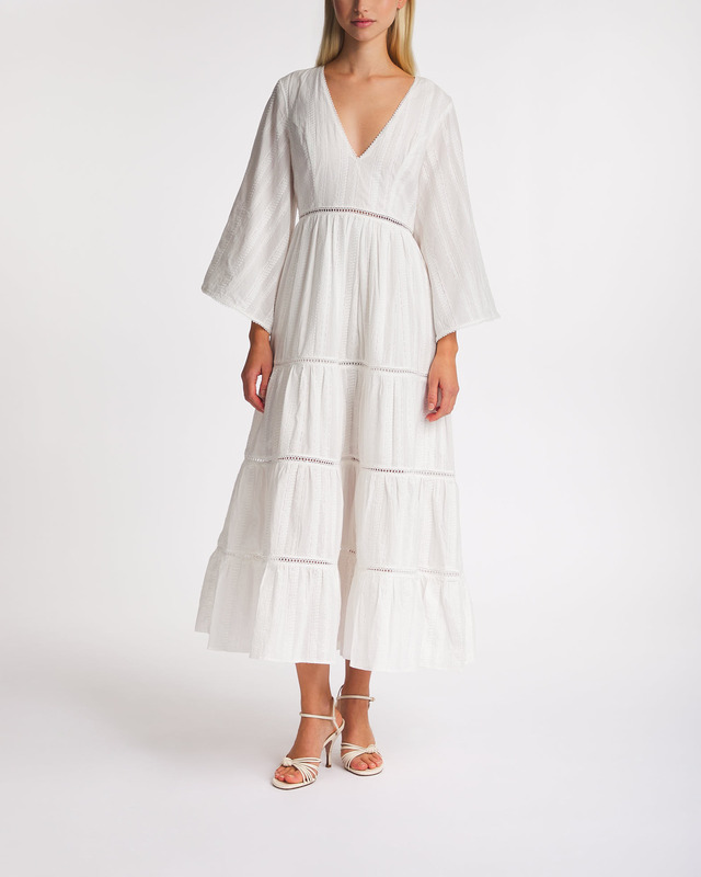 Malina Dress Vanessa Wide Sleeve Embroidered White L
