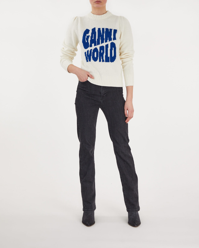 Ganni Sweater Graphic Puff Shoulder Vit XS