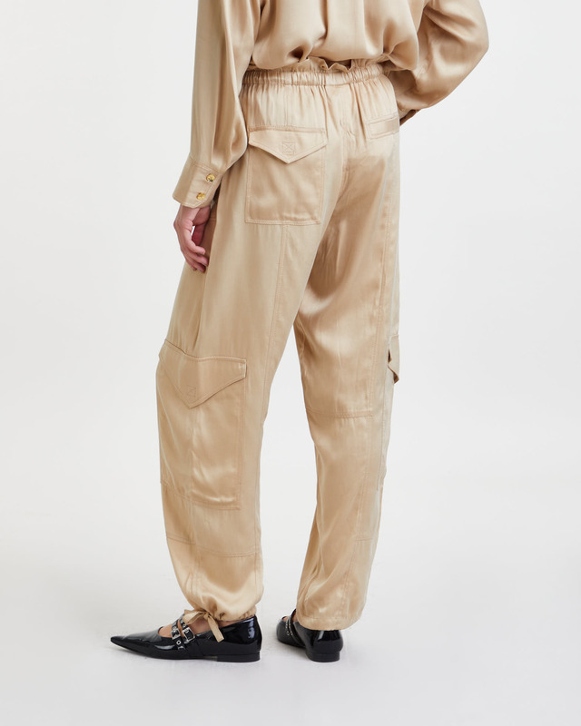 Ganni Trousers Washed Satin Safari 36