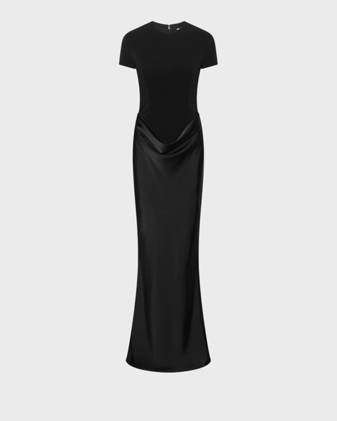 Dress Capsleeve Draped Maxi Black 1