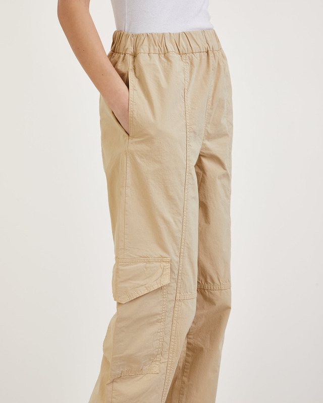 Ganni Byxor Cotton Canvas Elasticated Curve Khaki 38