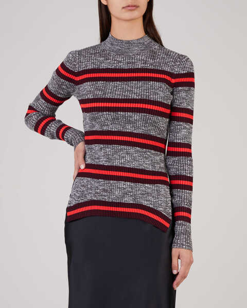 Long Sleeve Marled Stripe Sweater Grey 1