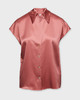 Vince Blouse Silk Cap-Sleeve Ruched-Back  Wood S