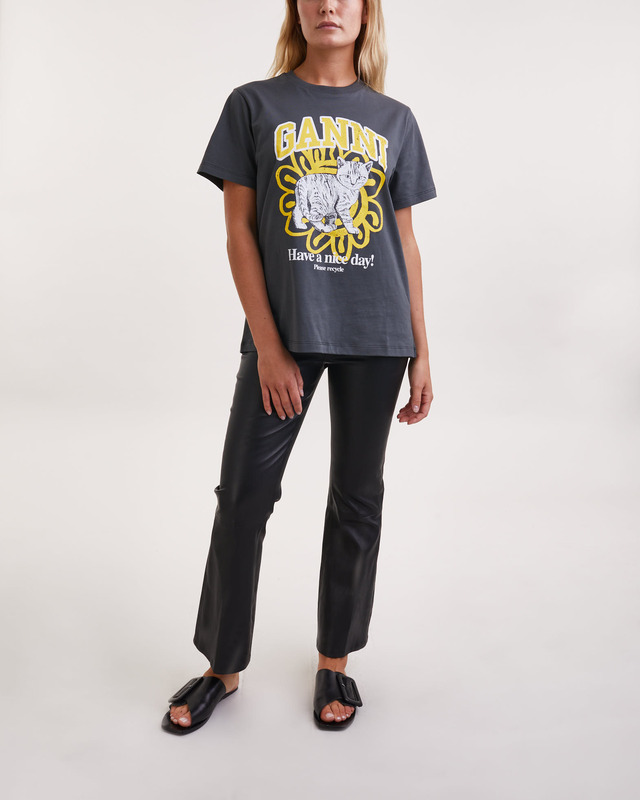Ganni T-Shirt Basic Jersey Cat Relaxed Svart/grå M