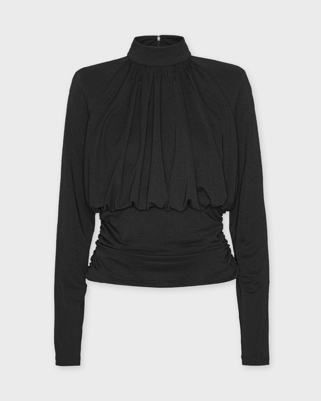 ROTATE Birger Christensen Top Ruched Long Sleeve Black 38