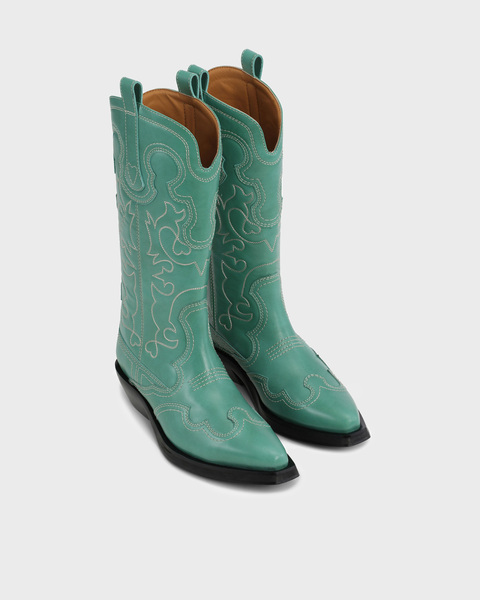 Mid Shaft Embroidered Boot Green 2