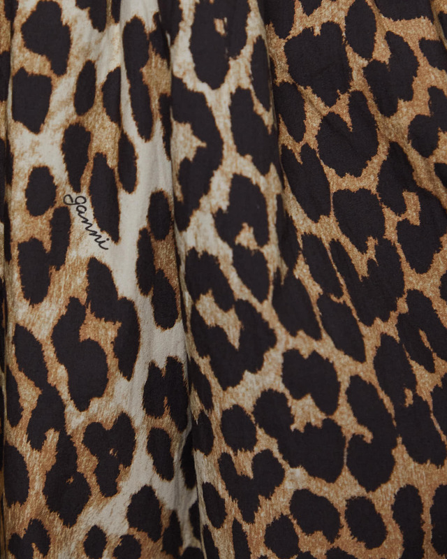 Ganni Dress Printed Cotton Tie Strap Midi  Leopard 42