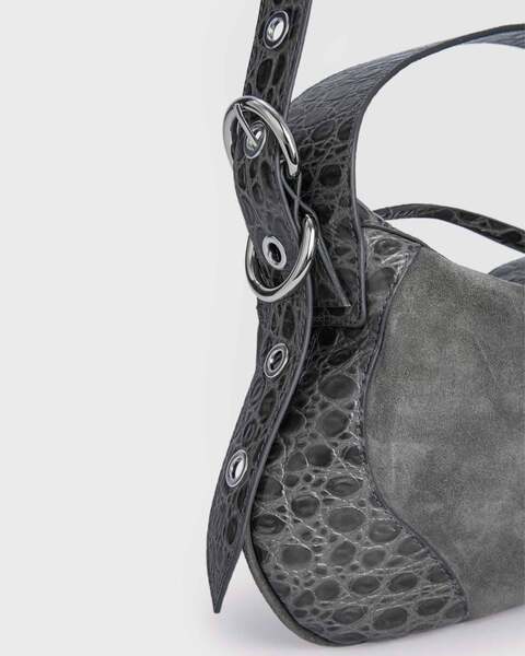 Bag Yana Cement Croco & Suede Leather Grå L 2