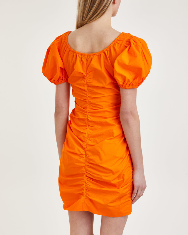 Ganni Dress Cotton Poplin Gathered U-Neck Orange 42