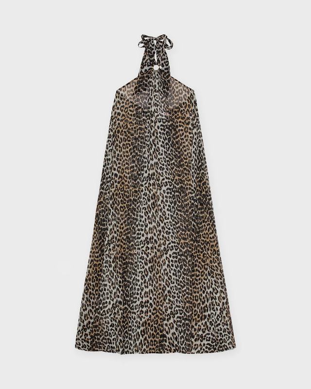 Ganni Dress Chiffon Halterneck Leopard 40