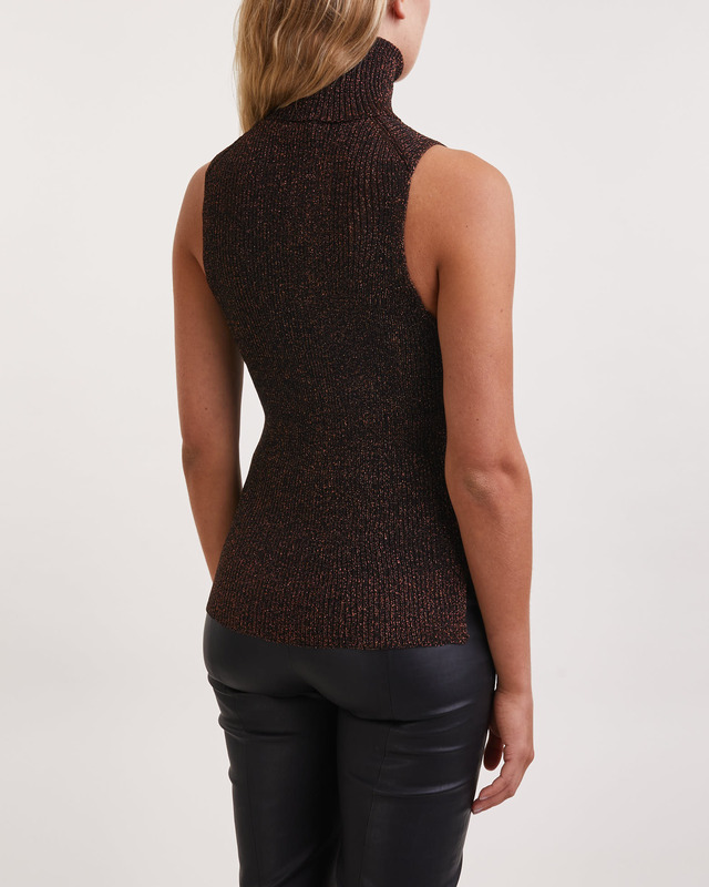 Ganni Topp Sparkle Rib Highneck Koppar S