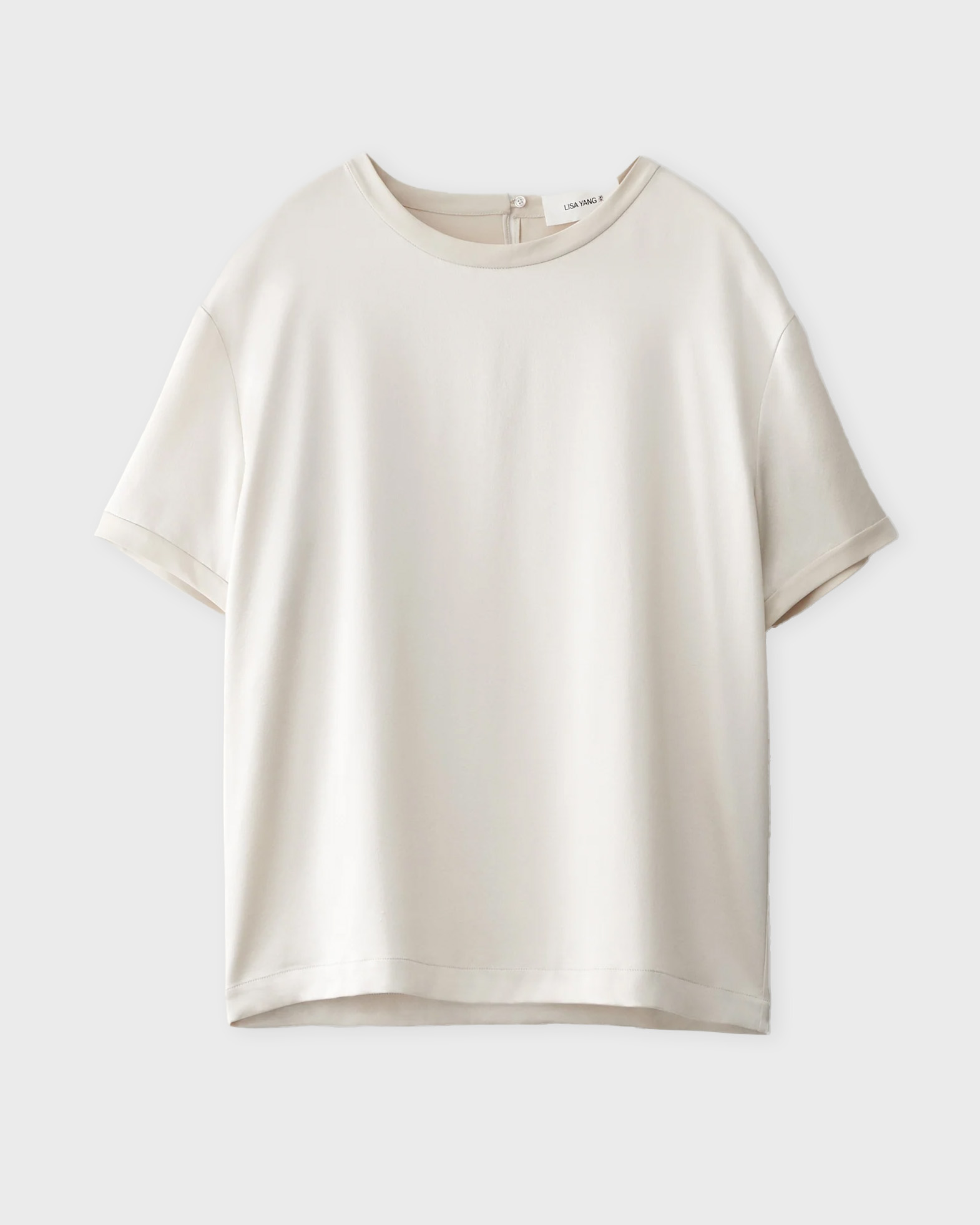 Lisa Yang Women's Champagne Round Neck Silk T-Shirt 1 (S-M)