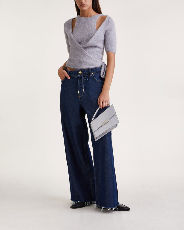 GANNI Topp Brushed Alpaca Short Sleeve  Grå XS