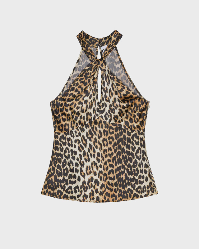 Ganni Printed Satin Top Leopard 34