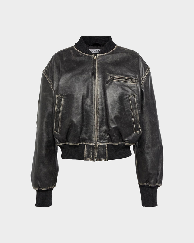 Acne Studios Leather Bomber Jacket Black 40