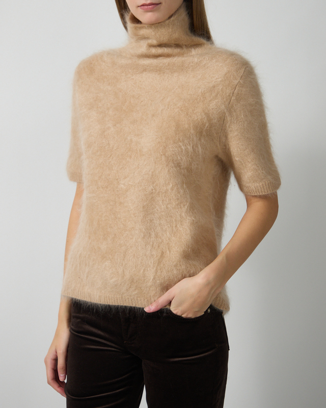 Soft Goat Striktrøje Brushed Short Sleeve Turtleneck Camel XL