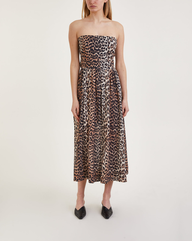 Ganni Klänning Light Cotton Tieband  Leopard S/M