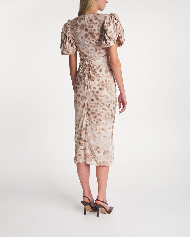 ROTATE Birger Christensen Dress Midi V-neck leopard Leopard 38