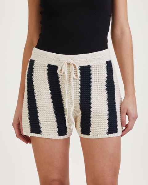 Shorts Striped Cotton Drawsting Svart 2