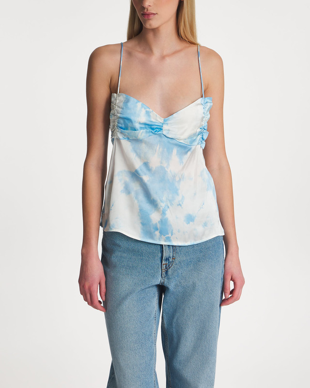 GANNI Topp Printed Satin Slip  Blå 42