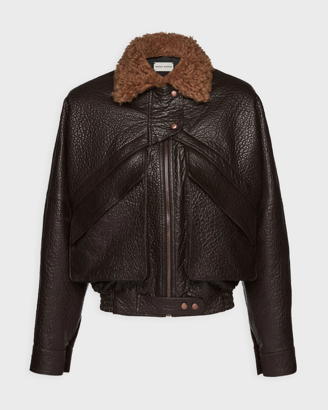 Magda Butrym Jacka Vintage Embossed Leather Bomber Brun FR 40 (EUR 38)
